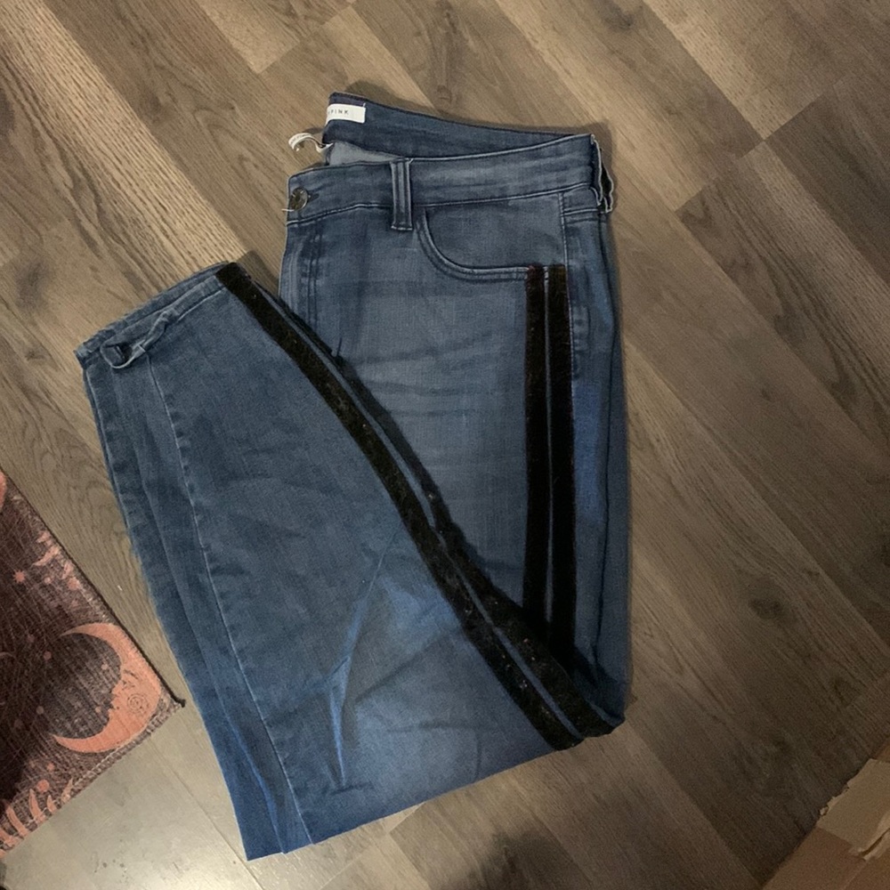 High rise ankle skinny jeans with stripe detail